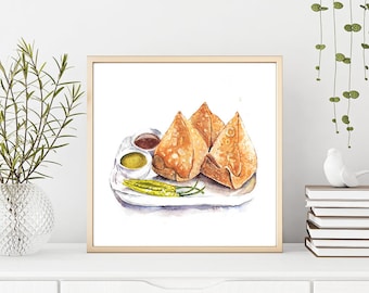 Mumbai Samosa Art Print | Indian Food Watercolor (Digital Download)
