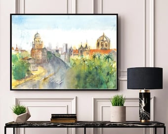 Mumbai CST Watercolor Art Print | India Bombay Travel Art (Digital Download)