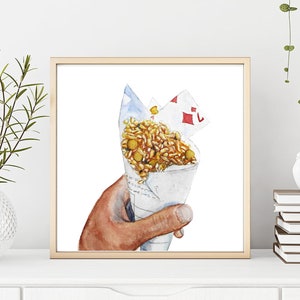 Mumbai Street Eats / Bhelpuri / Comida callejera india / Arte gastronómico / Aamchi Mumbai / Arte digital en acuarela