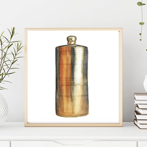 Indian Antique Vessels Brass Watercolor Printable Digital Art | Coffee Filter  |Vintage