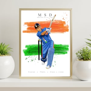 Dhoni digitale poster | Cricketposter | Afdrukbare cricketkunst | Dhoni-poster | Indiase cricket | MSD