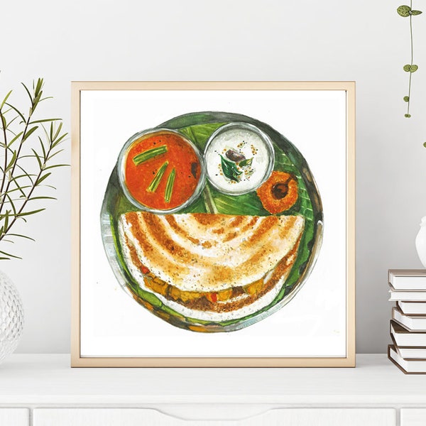 Indian Street Eats | Masala Dosa | Indian Street Food | Indian Art | Chennai | Watercolor Food Art