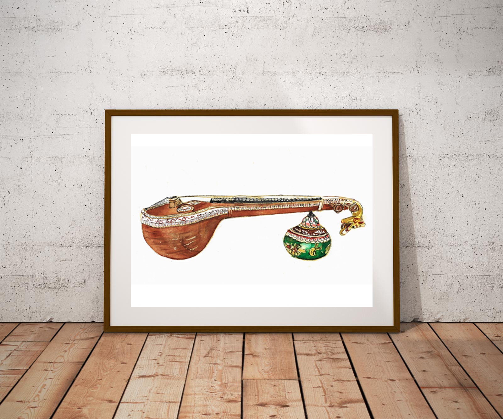 Veena | Karnatische Musik | Indische Musik | Indische Kunst | Chennai | Chennai Wanddekor | Chennai Kunst | Indien | Aquarell Kunst