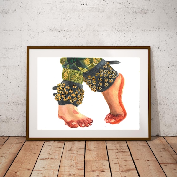 Bharatnatyam Feet Pose | Watercolor Art | Printable Digital Art | Indian Classical Dance | Tamil