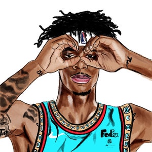 Ja Morant &quot;Joggles&quot; #12 Memphis Grizzlies NBA Art Illustration Print by Erin Kim