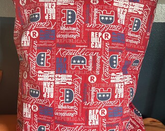 Republican or Democrat Pillowcase, Pillow Casing, pillow covering, bedding, full size pillowcase, printed pillowcase, bed linens, gift item