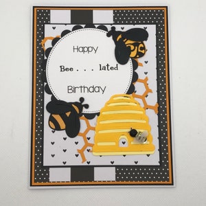 Carte d'anniversaire tardive, carte d'anniversaire 3D faite main, carte d'anniversaire tardive, carte d'anniversaire abeilles, carte abeille, carte d'anniversaire oubliée, abeilles