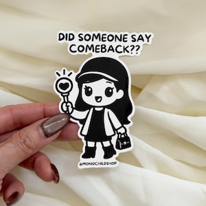 Pegatina de personaje K-Pop Mono Girl: vinilo blanco y negro adorable, estética minimalista, ideal para botellas de agua y portátiles.