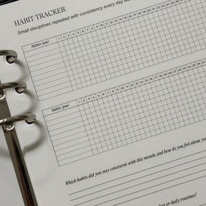 Monthly Reflection Habit Tracker | A5 Ring Binder Planner Inserts, Planner Organizer