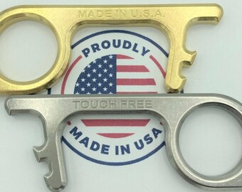 Touch Free Germ Key Door / Bottle Opener 2-pack Brass & Stainless Steel *MADE IN U.S.A* Keychain