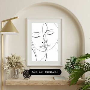 Minimalistyczna dekoracja ścienna, plakat z nadrukiem kobiecego konturu, twarz podzielona, nowoczesny, geometryczny, pobieranie cyfrowe, rysunek jedną linią, wystrój domu, abstrakcyjny