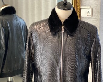 Vintage de Luxe Italy Python print Leather biker jacket Sz 46