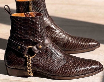 Genuine Italian Python Leather Boots , Men Boots , Python Shoes , Luxury Shoes