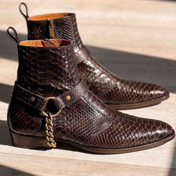 Genuine Italian Python Leather Boots , Men Boots , Python Shoes , Luxury Shoes