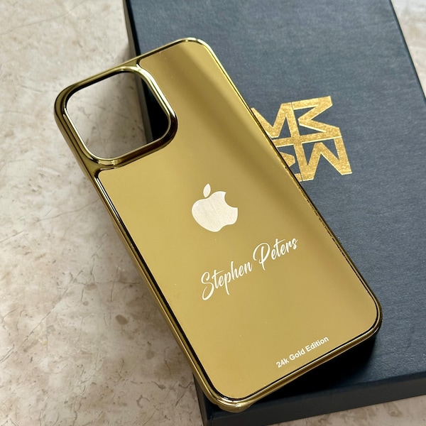 Custodie per iPhone 15 Pro e 15 Pro Max placcate in oro reale, iPhone 14 Pro in oro, iPhone 13 Gold, iPhone 14 di lusso, iPhone di design