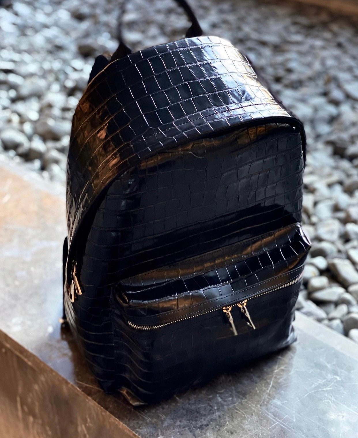 Genuine Alligator Backpack Himalayan Crocodile Leather Hiking Travel Bag