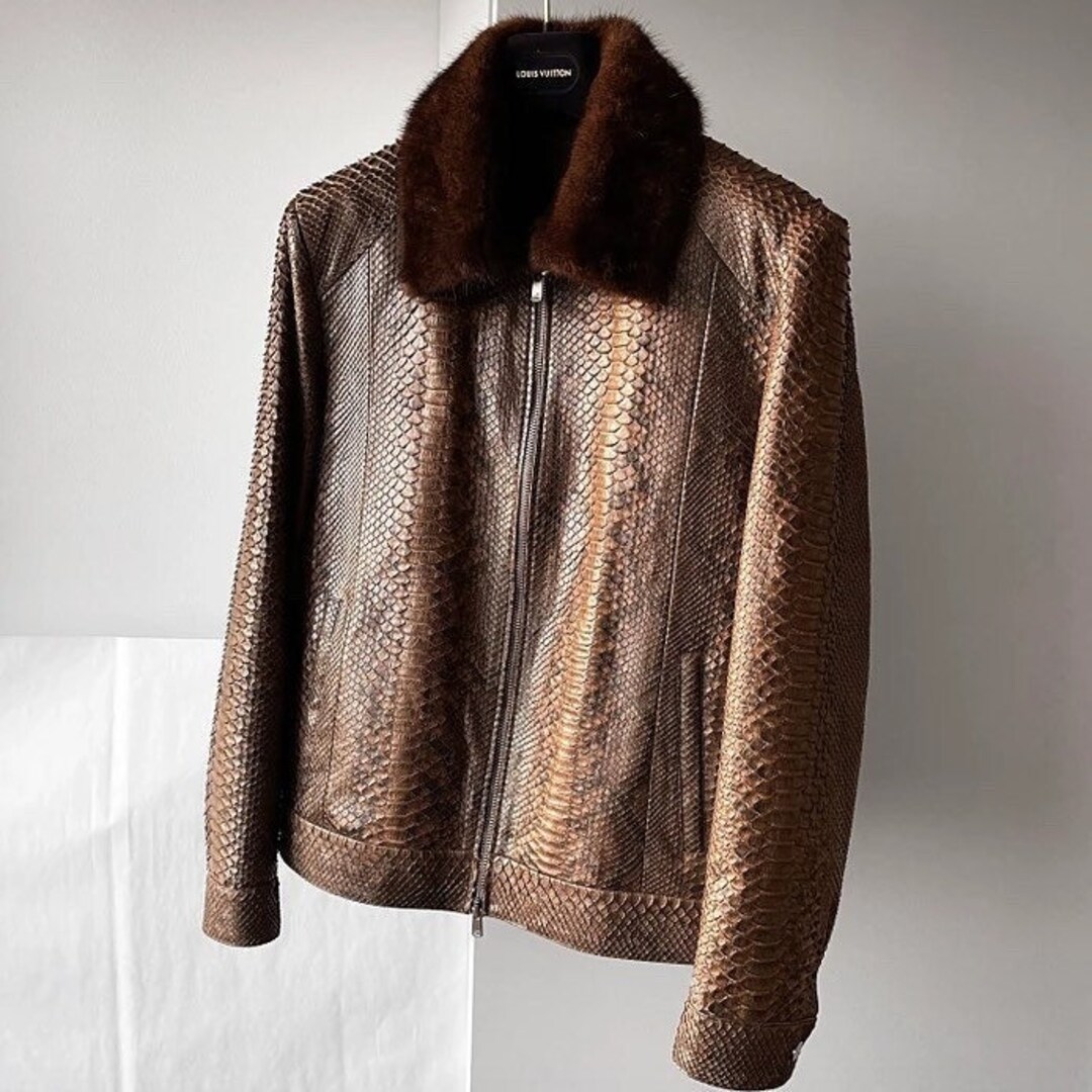 LOUIS VUITTON COAT LONG SHEEPSKIN LEATHER JACKET T 50 L SHEARLING