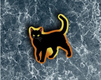 Pegatina de gato negro para Halloween / Vinilo brillante resistente a la intemperie