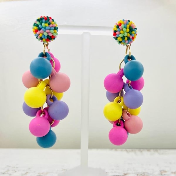 Pendientes bolitas de colores, pendientes de verano, moda colorida, pendientes arcoíris, pendientes de fiesta, abalorios de colores,