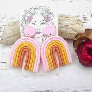 Rainbow Earrings, Bow Earrings, Statement Earrings, Polymer Clay Earrings, Rainbow Gift, Elegant Jewelry, Boho, Geometric, Minimalist