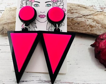 pink triangle earrings, triangle earrings, geometric earrings, summer earrings, triangle jewelry, geometric jewelry, gift for her.