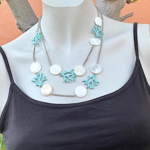 Faux light blue coral necklace, light blue coral necklace, tropic, sea, beach, light blue coral, plant, seaweed, flower, costume jewelry