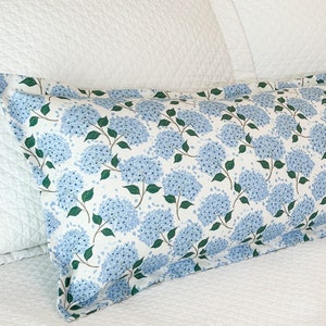 Blue and White Hydrangea Lumbar Pillow Cover (designed for 14"x36 insert, not included)