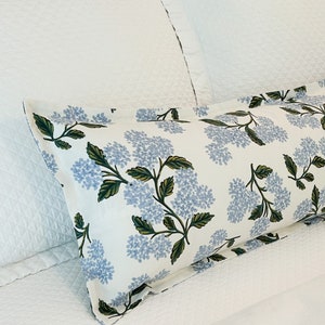 Blue Hydrangea Lumbar Pillow Cover (designed for 14"x36" insert, not included)