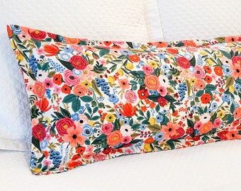 Pink Floral Garden Party Lumbar Pillow Cover (designed for 14"x36" insert, not included)