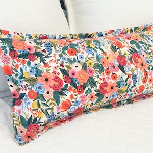 Pink Floral Garden Party Lumbar Pillow Cover | Designed for 14&quot;x36&quot; insert (Not included)
