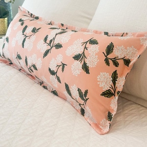 Apricot Pink Hydrangea Lumbar Pillow Cover | Designed for 14"x36" insert (Not included)