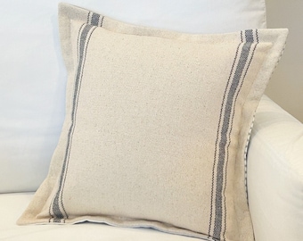 Blue Striped Grain Sack Pillow Cover | 14"x14" (insert not included)