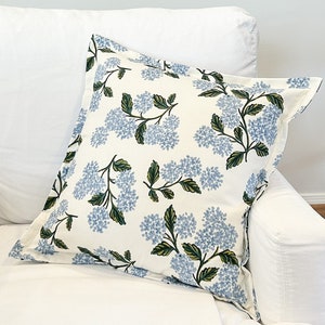 Large Scale Hydrangea Document Blue Floral Throw Pillow Cover