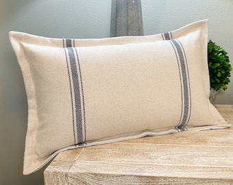 Blue Striped Grain Sack Lumbar Pillow Cover | 12"x20" (insert not included)