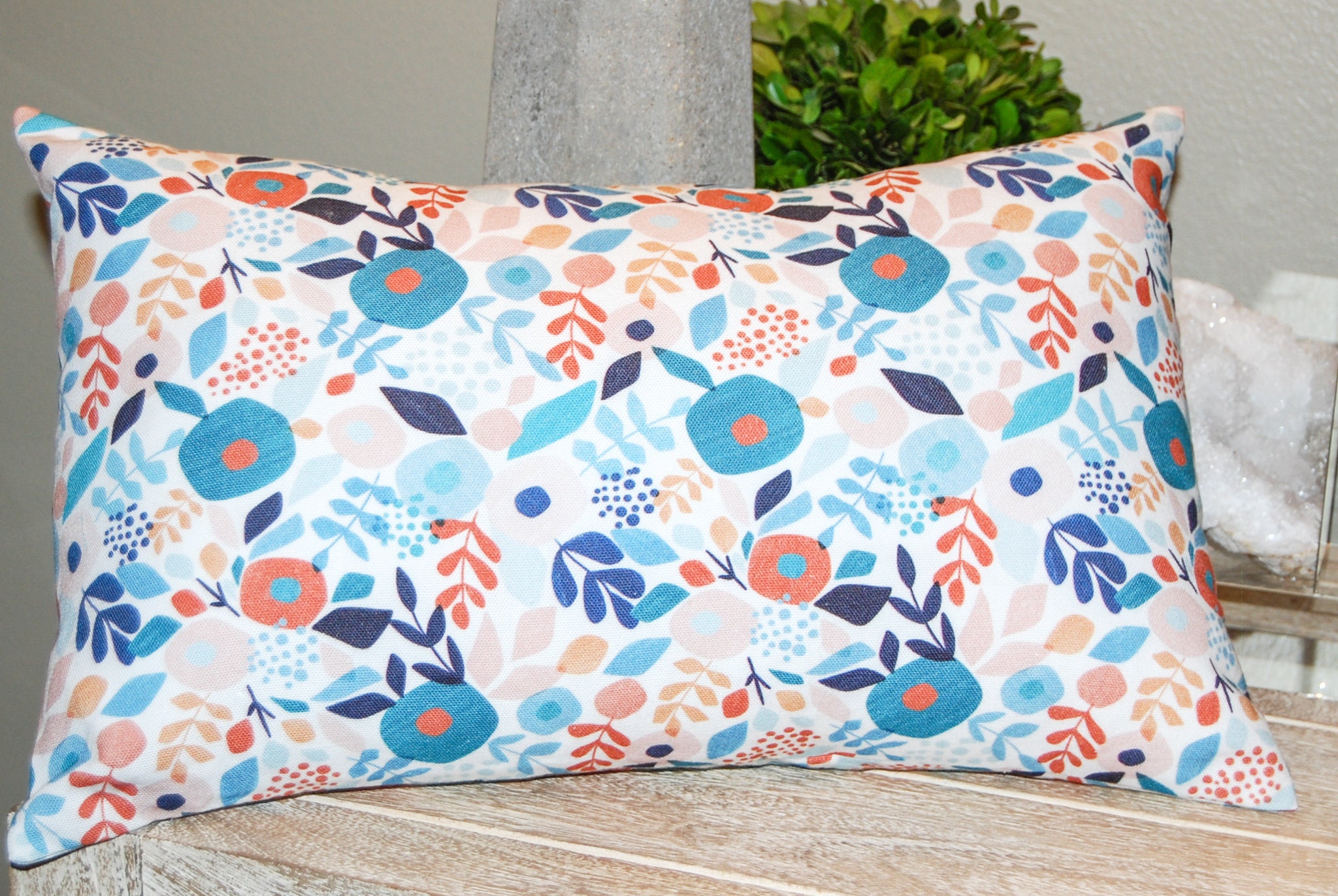 Blue and Orange Floral Lumbar Pillow Cover for 12 x Etsy