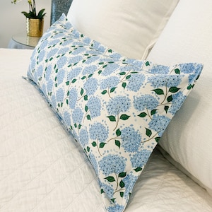 Blue and White Hydrangea Blooms Lumbar Pillow Cover | Designed for 14&quot;x36&quot; insert (Not included)