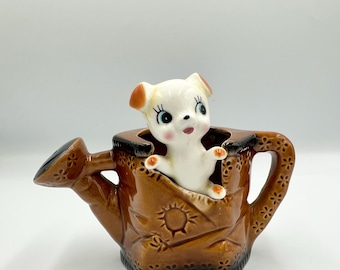 Vintage 1950s Kitschy Mouse In a Watering Pot Planter • Utensil Holder • Desk Organizer Decor