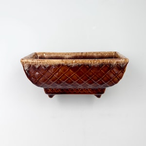 Vintage Mid-Century McCoy Pottery Brown Drip Glaze Planter •  Pot #404 Rectangular Footed Pot