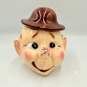 Vintage 1950s "Freckled Boy" Character Coin Bank • Mid-Century Kitsch