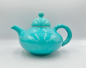 Vintage franciscaner aardewerk turquoise El Patio theepot • Collectible keuken uit de jaren 40