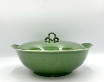 Vintage Universal Pottery Ballerina Forest Green Covered Casserole Dish • Rare 1950s MCM Serving Bowl