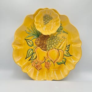 Vintage 1960er California Pottery Ernte Gold Obst Chip & Dip Servierheber • MCM Servierplatte