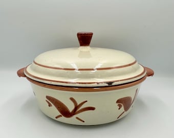 Vintage Husqvarna Enameled Cast Iron "Brown Bird" Covered Casserole Dish • Made in Sweden