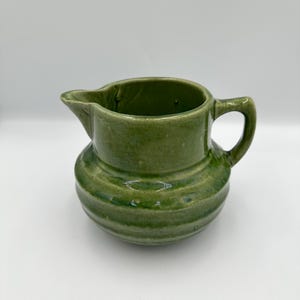 Vintage 1920s  McCoy Pottery Buttermilk Pitcher •  Emerald Green Ring-ware