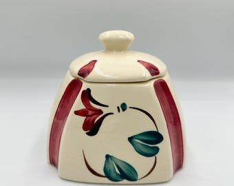 Vintage Purinton Pottery "Ivy Red Blossom" Canister • 1940s Kitchen Jar