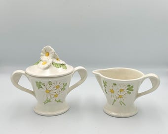 Vintage Metlox Poppytrail Sculptured Daisy Creamer & Lidded Sugar Bowl Set - MCM California Pottery