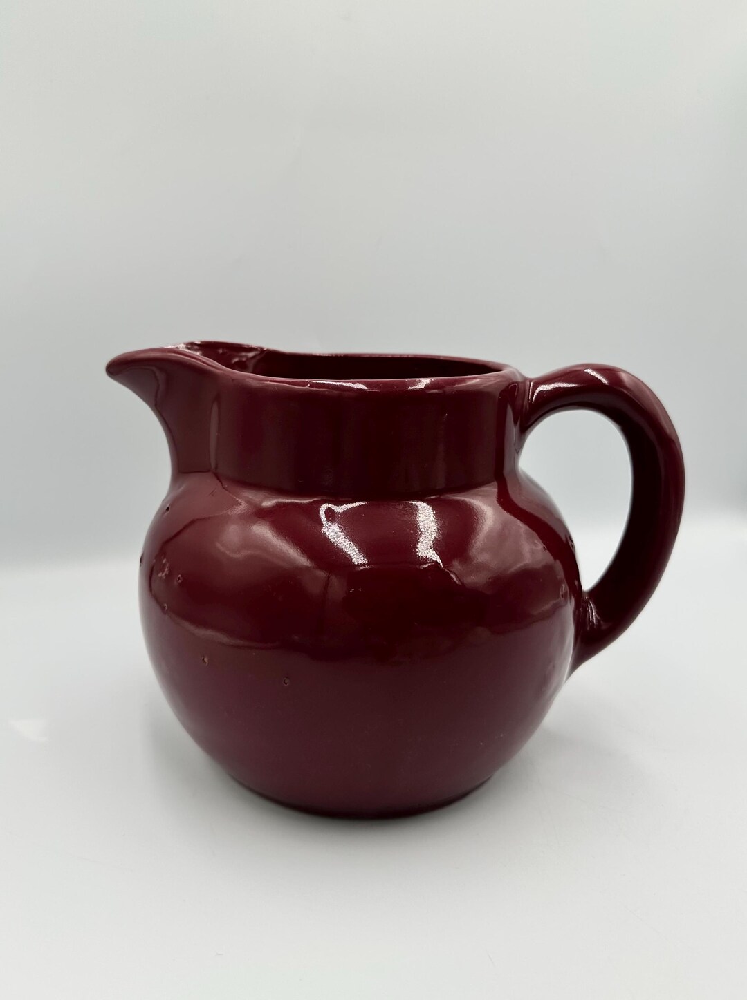 Vintage Bybee Pottery 6” Burgundy Ball Pitcher • Signed BB Collectible ...
