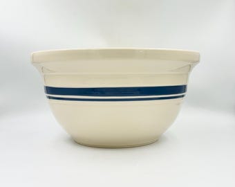Vintage Friendship Pottery 6 Quart Mixing Bowl • Roseville Ohio Blue Stripe Stoneware Crock