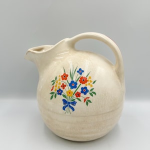 Vintage Universal Potteries Ball Pitcher • Circus Floral Design • Union Made Water Jug