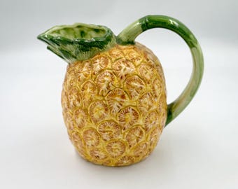 Vintage Seymour Mann Pineapple Pitcher • 1970s Tropical Majolica Barware Jug